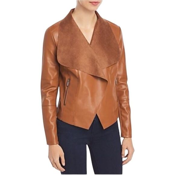 Escalier Brown Vegan Leather Blazer Jacket - Picture 1 of 7